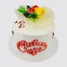 Новогодний торт в виде ёлки украшенной цветами №106092