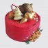 Красный торт на Новый год с ёлочными игрушками №106095