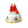 Детский торт кораблик с морскими обитателями из мастики №113107