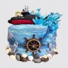 Торт на морскую тематику с подводной лодкой №108198