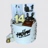Двухъярусный черный торт с музыкантами Мияги и Эндшпиль №108367