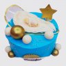 Торт на рождение ребенка с аистом и шарами из мастики №114267