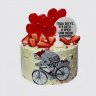 Торт на День Рождения 11 лет мальчик на велосипеде с шарами из мастики №110369
