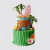 Двухъярусный торт в гавайском стиле с пальмами и цветами №110513