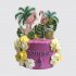 Торт для девочки на 4 года с пальмами и розовыми фламинго №110517