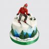 Двухъярусный торт на День Рождения мужчине с лыжами из мастики №110663
