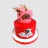 Двухъярусный красный торт Ягодка опять с цветами №111218