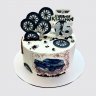 Белый торт на День Рождения с ключами от автомобиля Лада №111378