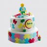 Праздничный торт пазл на День Рождения с клубникой №111564