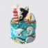 Торт в морской тематике на 8 лет с лодкой и дельфинами из пряника №111747