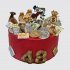 Красный торт на 48 лет с мешками денег и монетами №111805