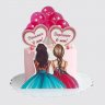 Нежный торт с леденцами в виде сердец на 3 и 4 года для двух сестер №112180