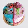 Праздничный торт на День Рождения бабушке и внуку с ягодами и цветами №112565