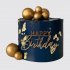 Торт на День Рождения синий с золотыми шарами №112670