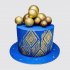 Синий торт с золотым орнаментом и шарами №112676