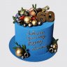 Торт на День Рождения любимому мужу и папе с ягодами и синие с золотом №112683