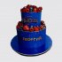 Двухъярусный торт мужчине на День Рождения синие с золотом с ягодами №112686