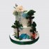 Двухъярусный торт палатка с деревьями и цветами №112858