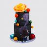 Черный торт космос с космонавтом из мастики №112987