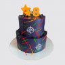 Двухъярусный торт Лазертаг мальчику на 9 лет с шарами из мастики №113147