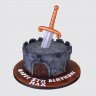 Двухъярусный торт девочке на годовщину 5 лет в форме башни с рыцарями №113282
