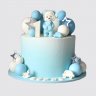 Голубой детский торт на 1 годик мальчику с мишкой и безе №113453