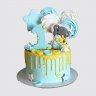 Детский голубой торт на 1 годик мальчику с мишкой №113452