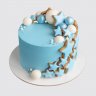 Голубой детский торт мишка на луне с ягодами №113455
