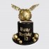 Черный торт на День Рождения мальчику 13 лет с золотым снитчем №113494