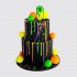 Двухъярусный черный торт с радужными шарами для мальчика на 9 лет №113501