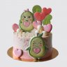 Праздничный торт с сердечками и авокадо на 9 лет девочке №113515