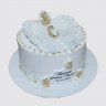 Белый торт с золотыми ангелами и перьями из мастики №113530