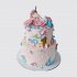 Двухъярусный торт на 1 год с единорогом в цветах для девочки №113631