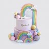 Трехъярусный торт с аистами и цветами для девочки №113633