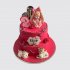 Красный двухъярусный торт на 2 года для девочки с животными №113643