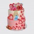 Двухъярусный торт с ягодами и цветами для девочки на 12 лет с сердцами №113645