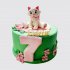 Торт с цифрой 7 для девочки зеленый с котиком №113689