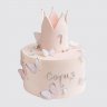 Торт на юбилей девочке 5 лет с короной, цветами и героинями мультфильма №113744