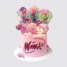 Квадратный торт с фотопечатью Винкс с цветами из мастики №113785