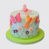 Розовый торт для девочки на 11 лет с бабочками и леденцами №113888