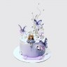 Белый торт девушка с кошкой с бабочками №113901
