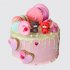 Розовый торт для девочки с сердечками из пряника на 6 лет №113947