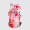 Розовый торт для девочки с ягодами и сладостями №113962