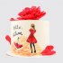 Классический торт с девочкой в платье и красными цветами №113968