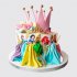 Торт с девочками в радужных платьях и короной из мастики №113973