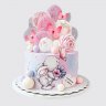 Торт для девочки с розовыми фламинго и цветами №114001