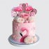 Торт для девочки с розовыми фламинго и цветами №114001