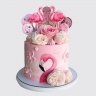 Торт для девочки на 2 годика зайка с цветами с леденцами и безе №114000