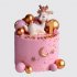 Розовый торт с олененком на 1 год девочке с золотыми шарами №114009