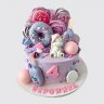 Двухъярусный фиолетовый торт с цветами для девочки №114066
